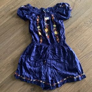 Blue Rain navy blue and flowered off the shoulder romper